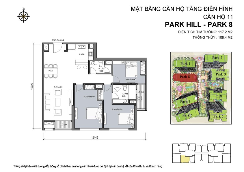 Mặt bằng căn hộ 11 Park 8, diện tích 117,2m2, 3 phòng ngủ