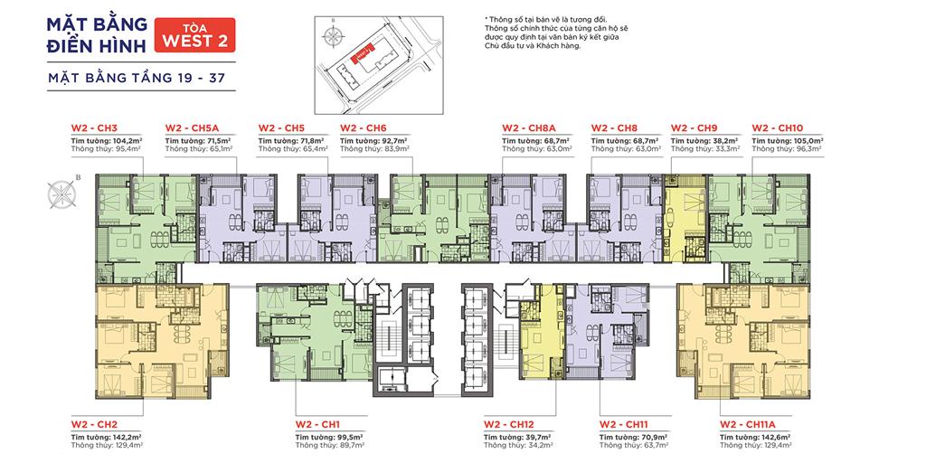 Mặt bằng tầng 19 - 37 tòa West 2 - Vinhomes West Point