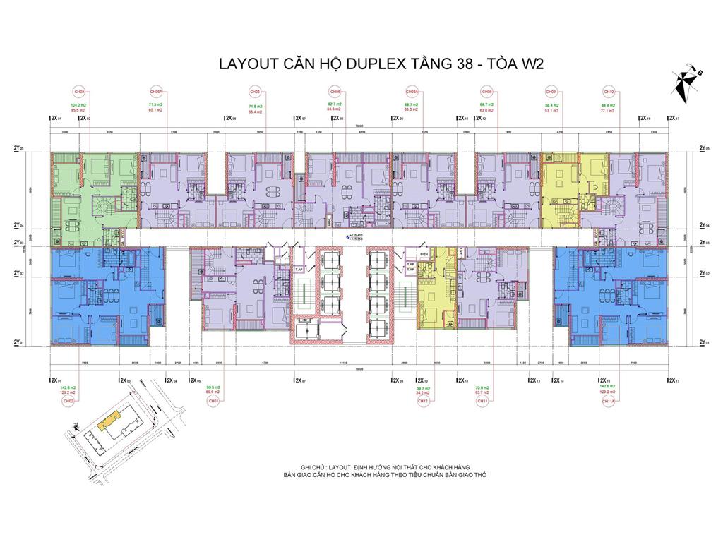 Mặt bằng tầng 38 tòa West 2 - Vinhomes West Point