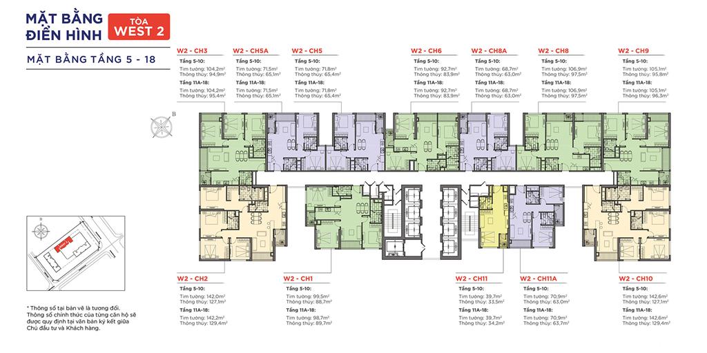 Mặt bằng tầng 5 - 18 tòa West 2 - Vinhomes West Point