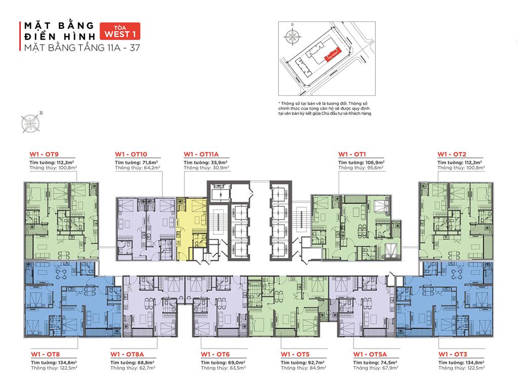 Mặt bằng điển hinh tòa West 1 - tầng 11 - 37