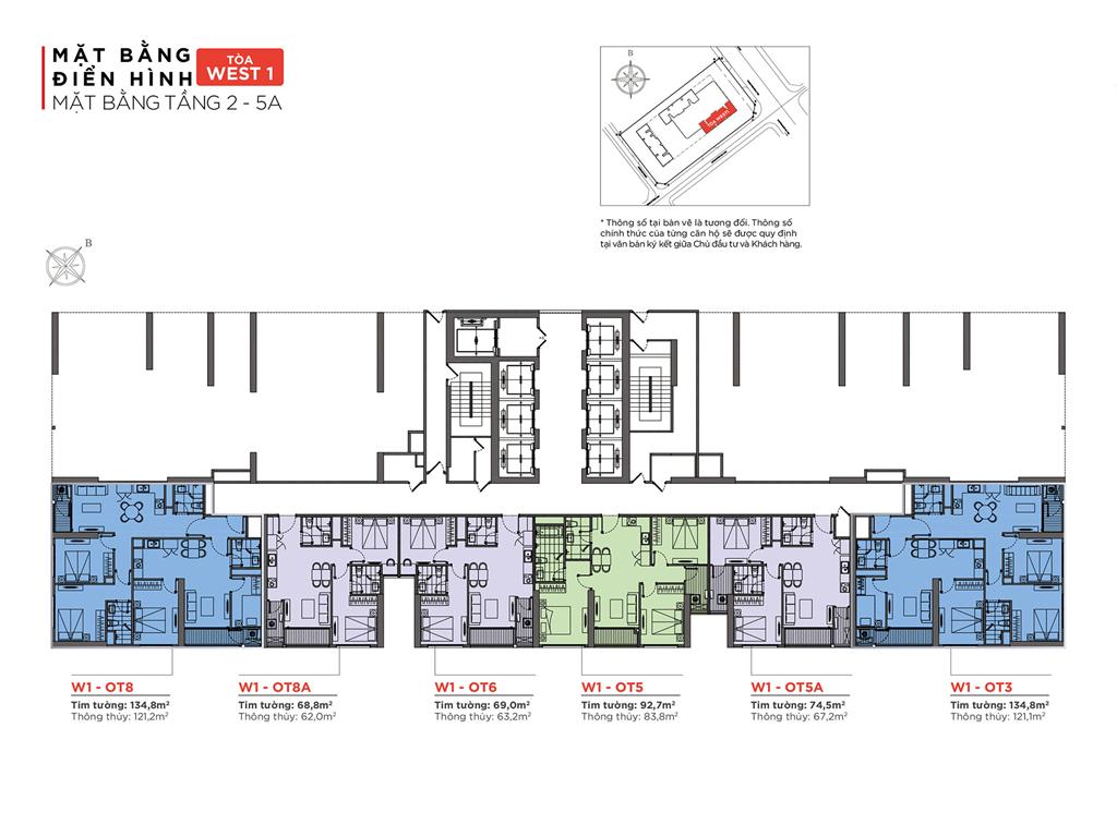 Mặt bằng điển hinh tòa West 1 - tầng 2 - 5A