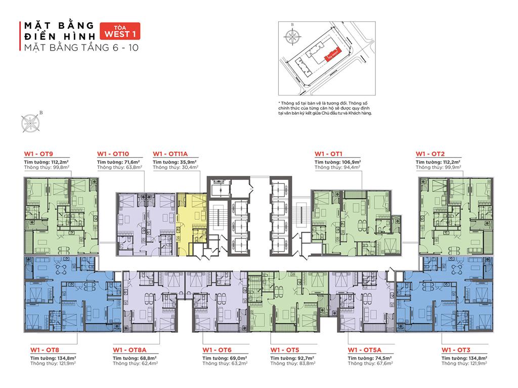 Mặt bằng điển hinh tòa West 1 - tầng 6 - 10