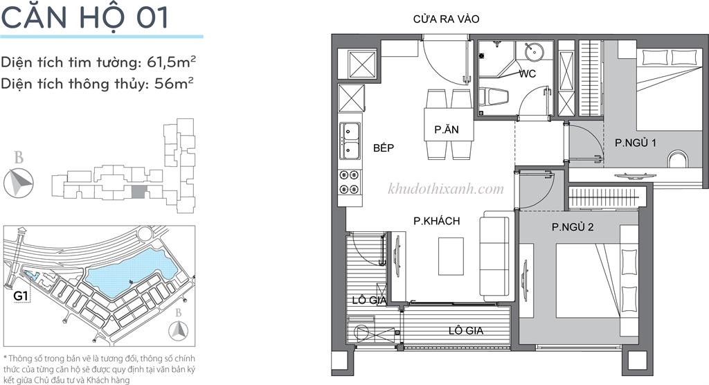 CĂN HỘ 01 TÒA G1 VINHOMES GREEN BAY - THE RESIDENCE 