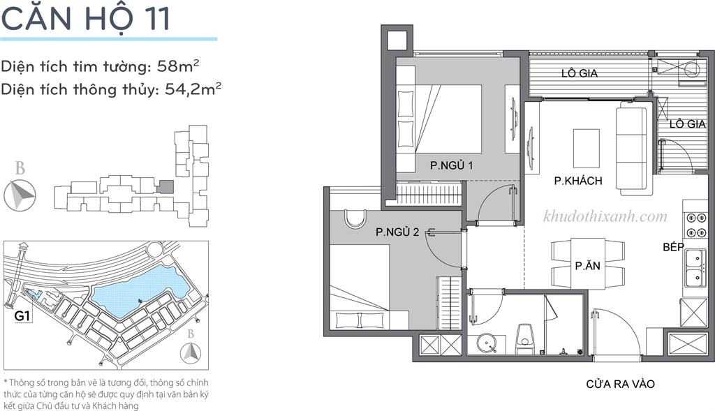 CĂN HỘ 11 TÒA G1 VINHOMES GREEN BAY - THE RESIDENCE 