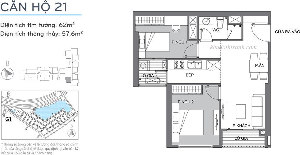 CĂN HỘ 21 TÒA G1 VINHOMES GREEN BAY - THE RESIDENCE 