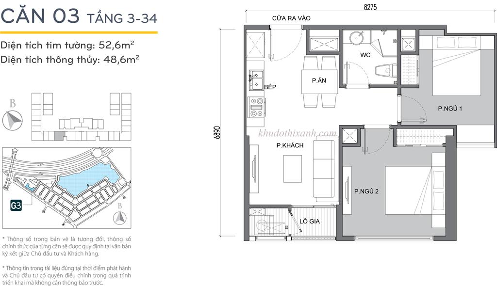 CĂN HỘ 03 TÒA G3 VINHOMES GREEN BAY - 2 phòng ngủ