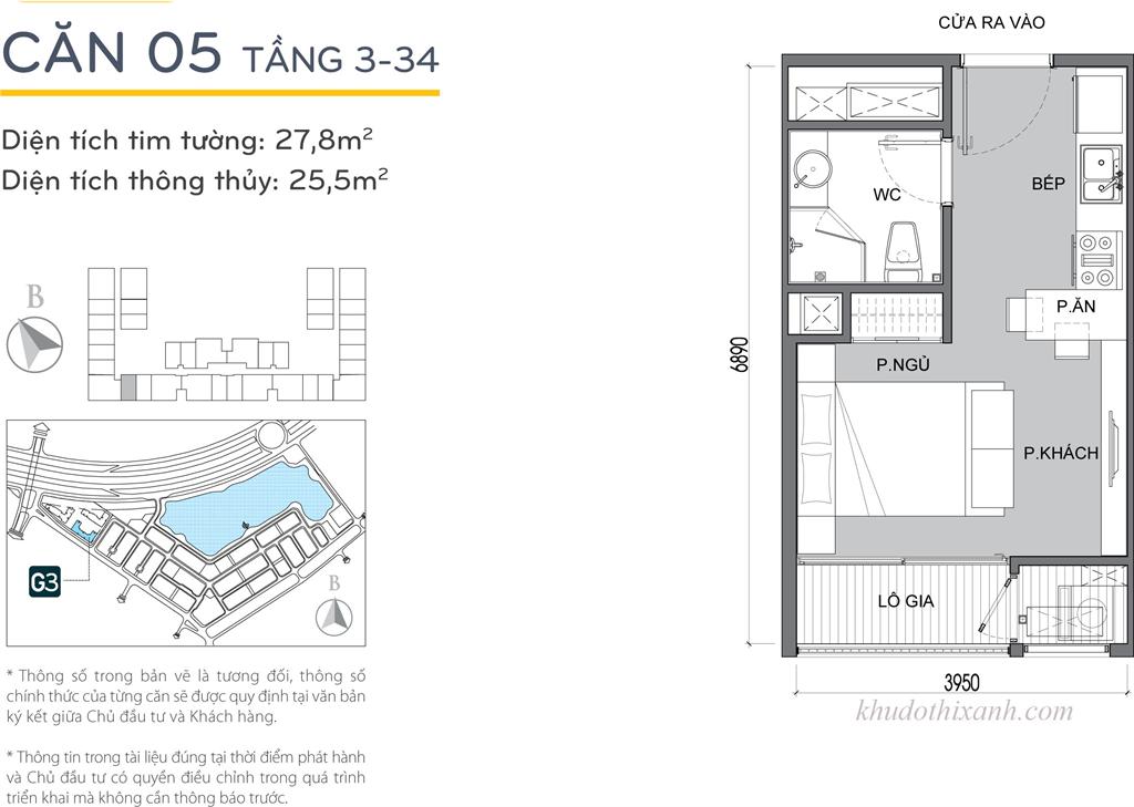 CĂN HỘ 05 TÒA G3 VINHOMES GREEN BAY - THE RESIDENCE 1 phòng ngủ