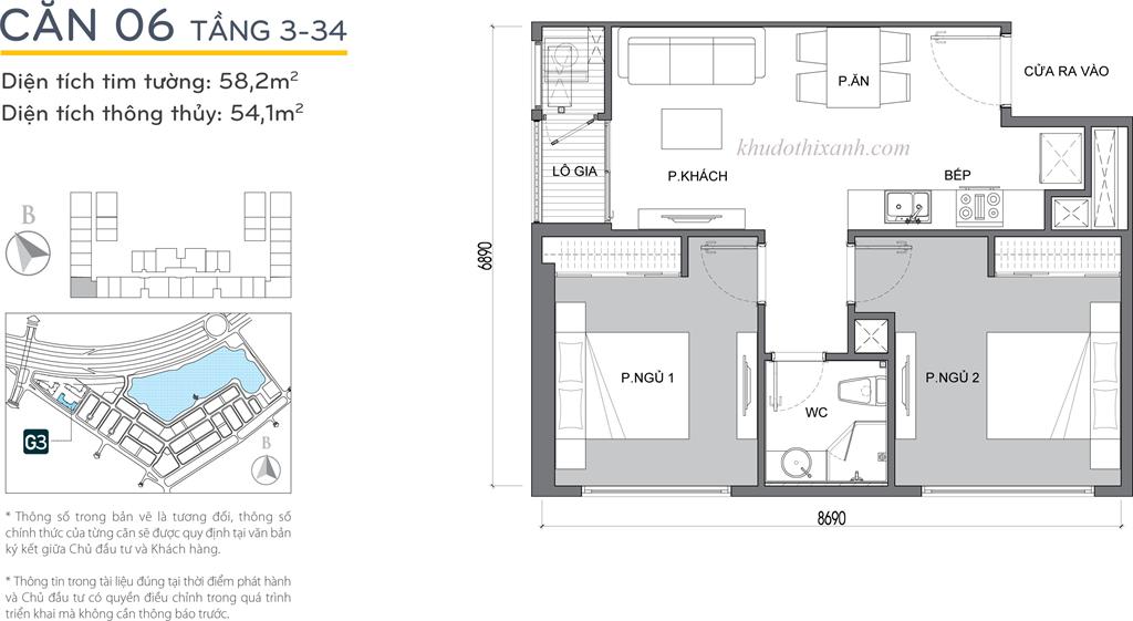 CĂN HỘ 06 TÒA G3 VINHOMES GREEN BAY - THE RESIDENCE - 2 phòng ngủ