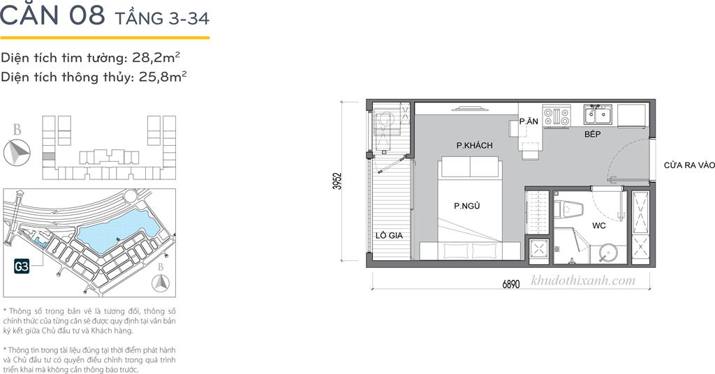 CĂN HỘ 08 TÒA G3 VINHOMES GREEN BAY - THE RESIDENCE - 1 phòng ngủ