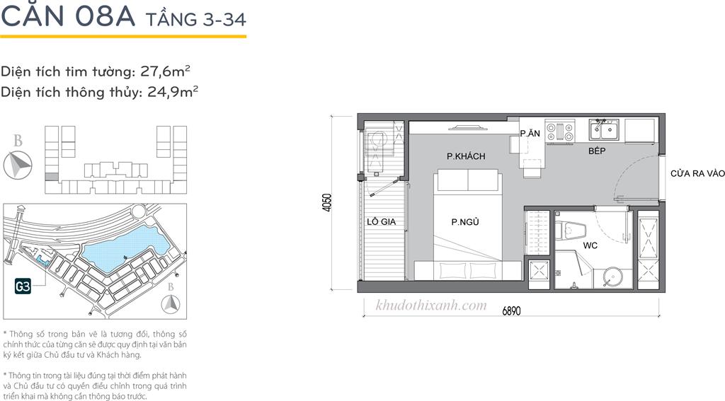 CĂN HỘ 08A TÒA G3 VINHOMES GREEN BAY - THE RESIDENCE - 1 phòng ngủ