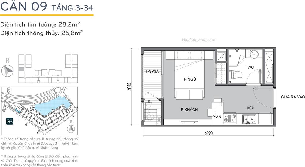 CĂN HỘ 09 TÒA G3 VINHOMES GREEN BAY - THE RESIDENCE - 1 phòng ngủ