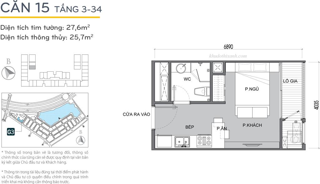 CĂN HỘ 15 TÒA G3 VINHOMES GREEN BAY - THE RESIDENCE - 1 phòng ngủ