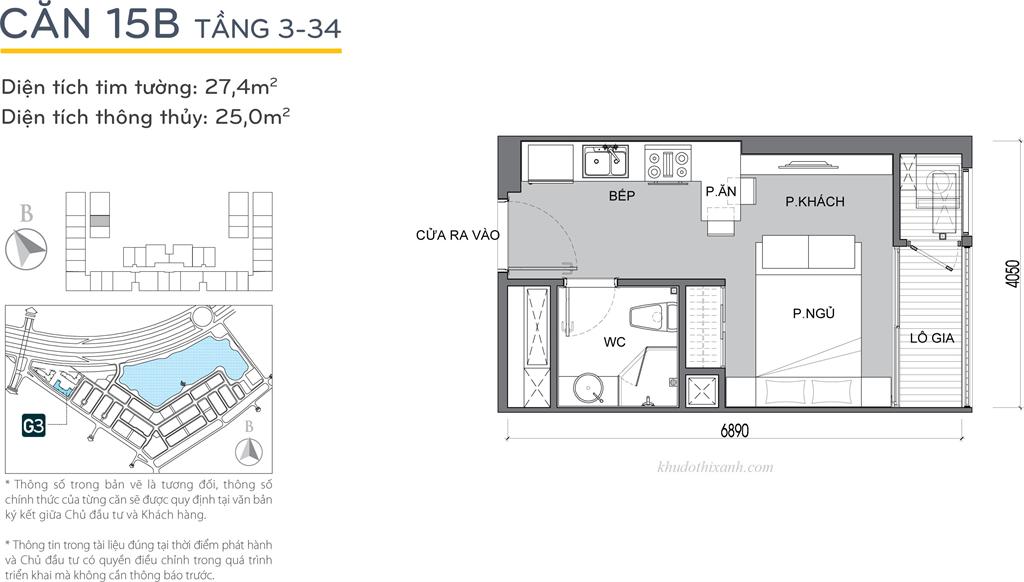 CĂN HỘ 15B TÒA G3 VINHOMES GREEN BAY - THE RESIDENCE - 1 phòng ngủ