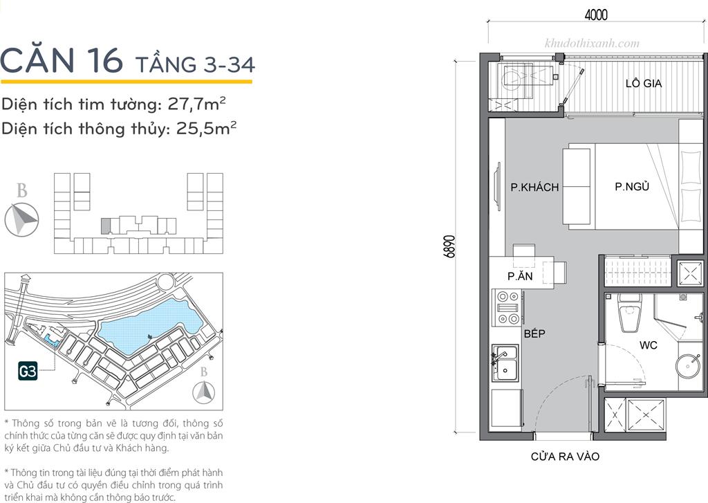 CĂN HỘ 16 TÒA G3 VINHOMES GREEN BAY - THE RESIDENCE - 1 phòng ngủ