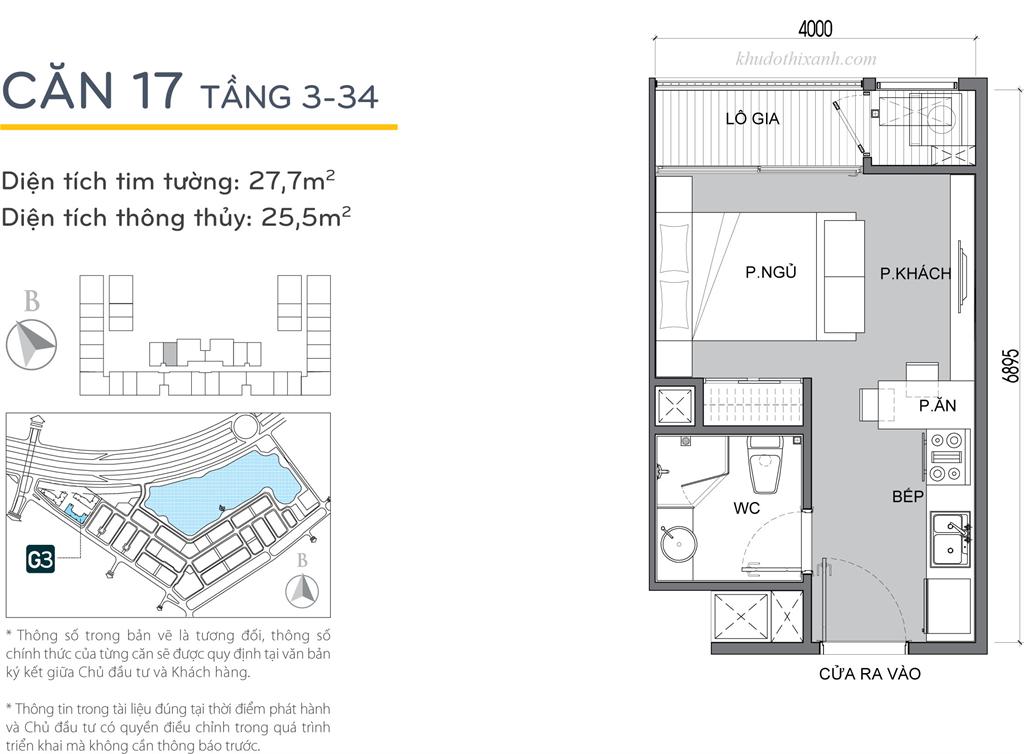 CĂN HỘ 17 TÒA G3 VINHOMES GREEN BAY - THE RESIDENCE - 1 phòng ngủ