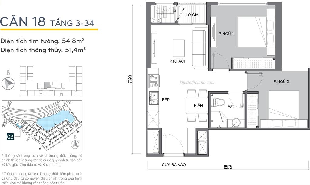 CĂN HỘ 18 TÒA G3 VINHOMES GREEN BAY - THE RESIDENCE - 2 phòng ngủ