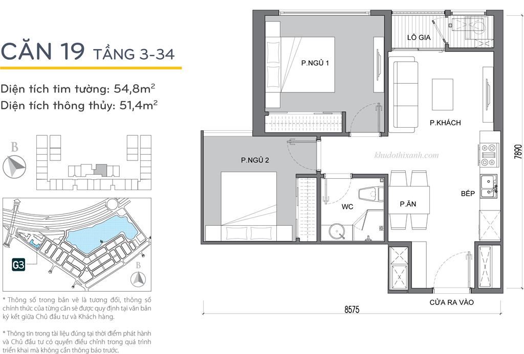 CĂN HỘ 19 TÒA G3 VINHOMES GREEN BAY - THE RESIDENCE - 2 phòng ngủ