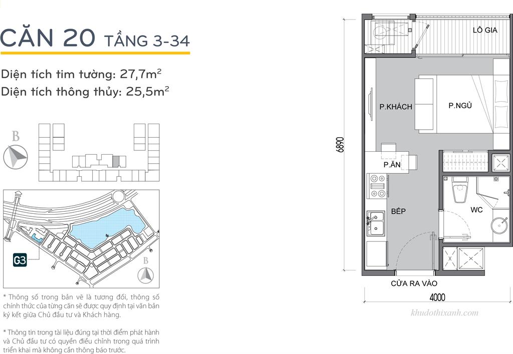 CĂN HỘ 20 TÒA G3 VINHOMES GREEN BAY - THE RESIDENCE - 1 phòng ngủ