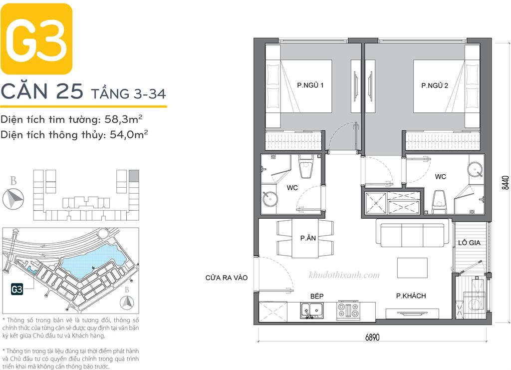 CĂN HỘ 25 TÒA G3 VINHOMES GREEN BAY - THE RESIDENCE - 2 phòng ngủ