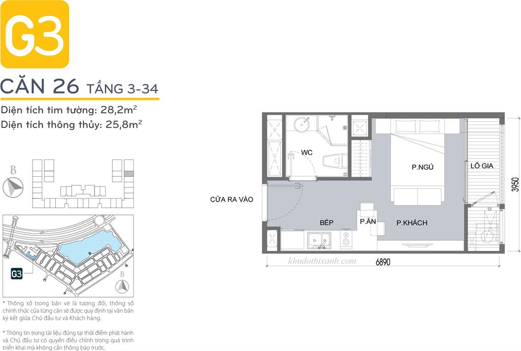 CĂN HỘ 26 TÒA G3 VINHOMES GREEN BAY - THE RESIDENCE - 1 phòng ngủ