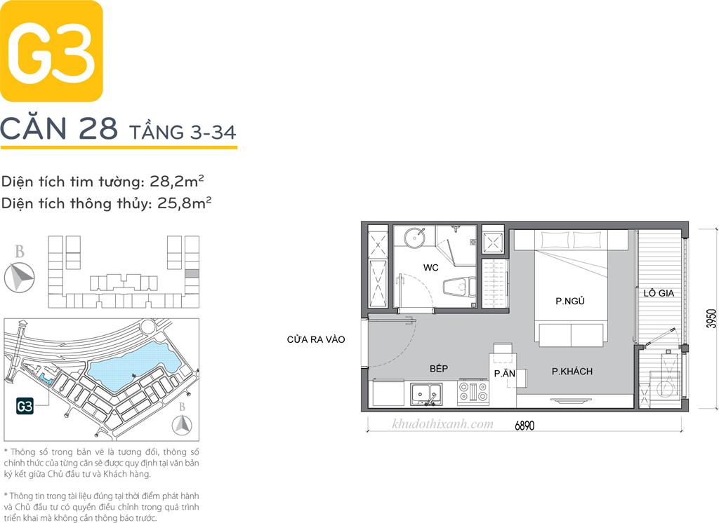 CĂN HỘ 28 TÒA G3 VINHOMES GREEN BAY - THE RESIDENCE - 1 phòng ngủ