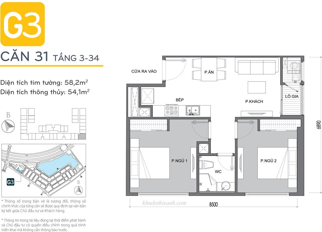 CĂN HỘ 31 TÒA G3 VINHOMES GREEN BAY - THE RESIDENCE - 2 phòng ngủ