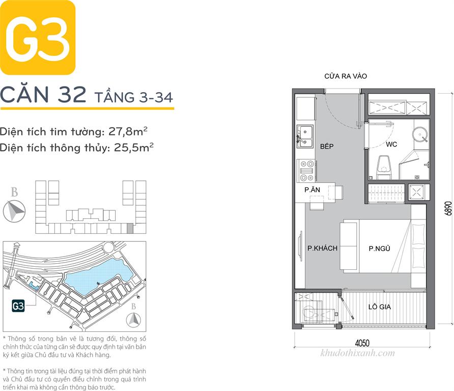 CĂN HỘ 32 TÒA G3 VINHOMES GREEN BAY - THE RESIDENCE - 1 phòng ngủ