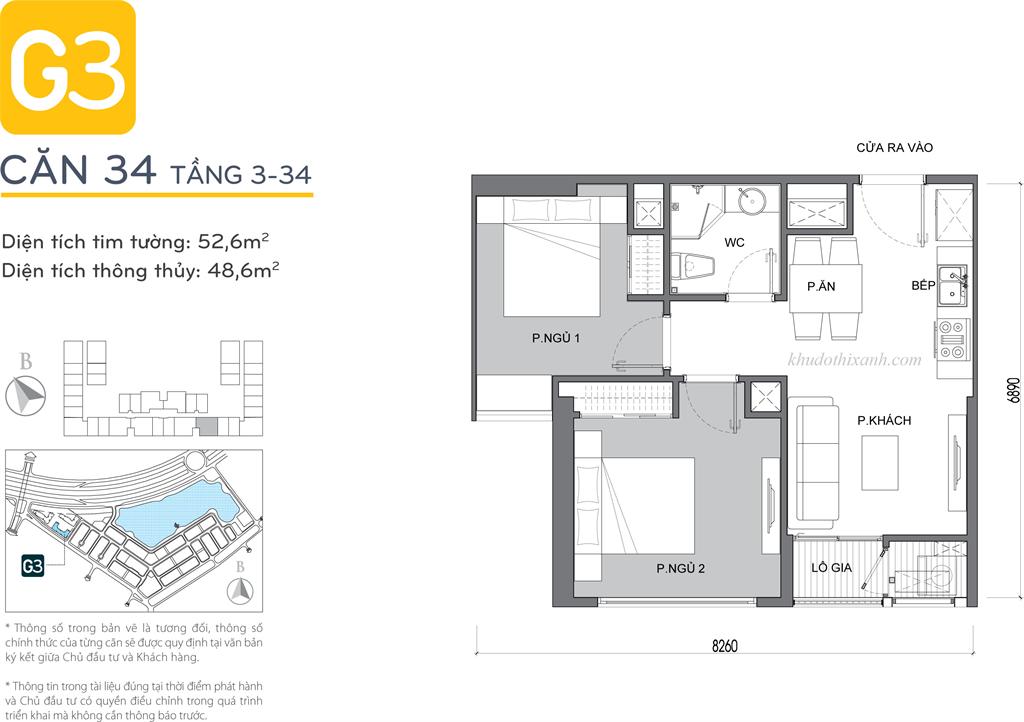 CĂN HỘ 34 TÒA G3 VINHOMES GREEN BAY - THE RESIDENCE - 2 phòng ngủ