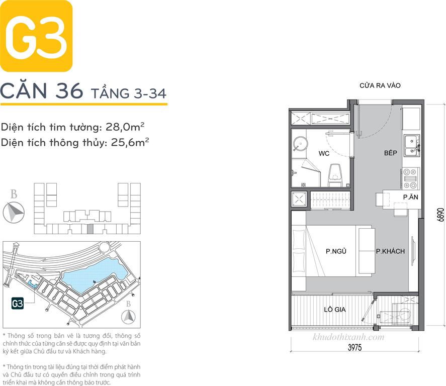 CĂN HỘ 36 TÒA G3 VINHOMES GREEN BAY - THE RESIDENCE - 1 phòng ngủ