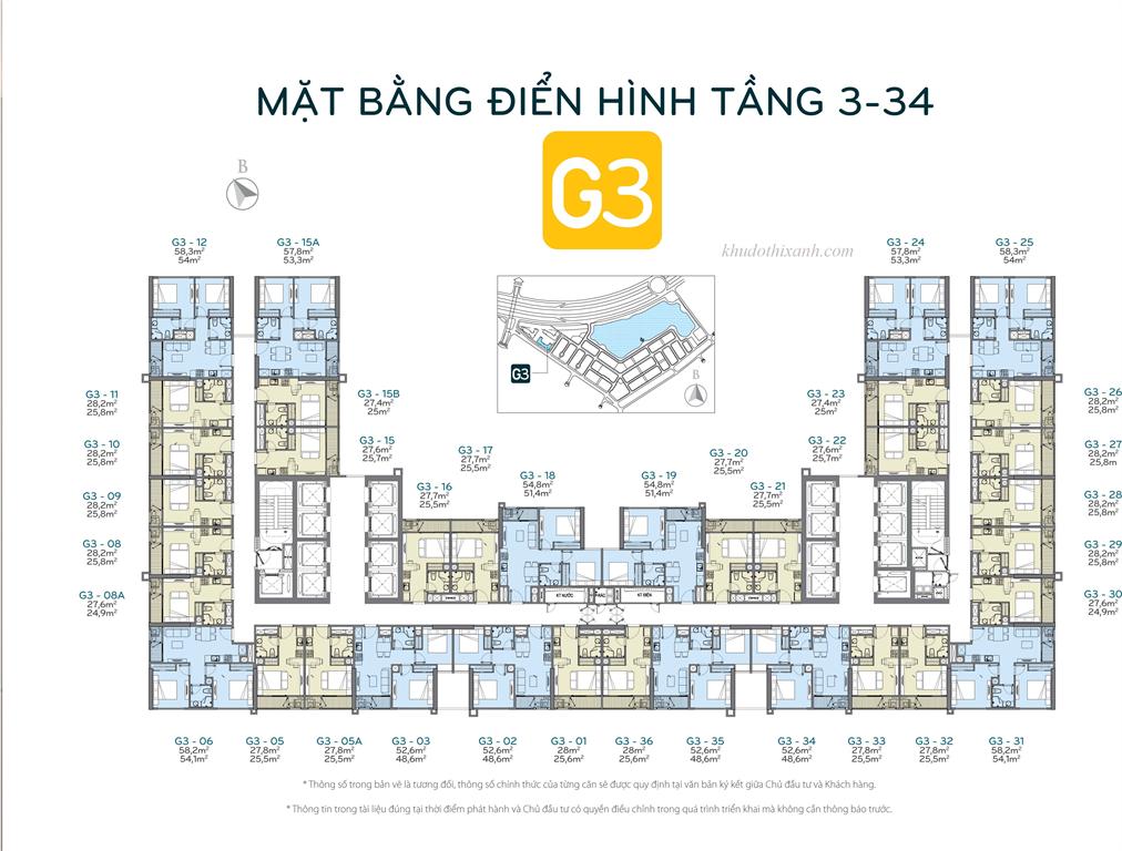 Mặt bằng điển hình Tòa G3 Vinhomes Green Bay