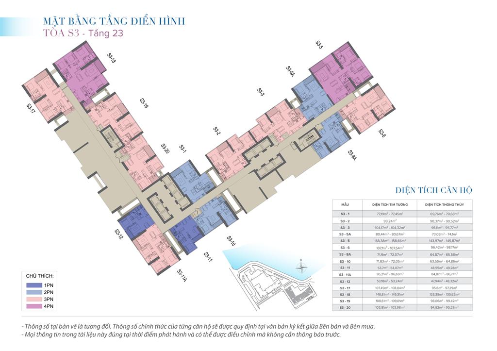 Mặt bằng tầng 23 tòa S3 Vinhomes Skylake